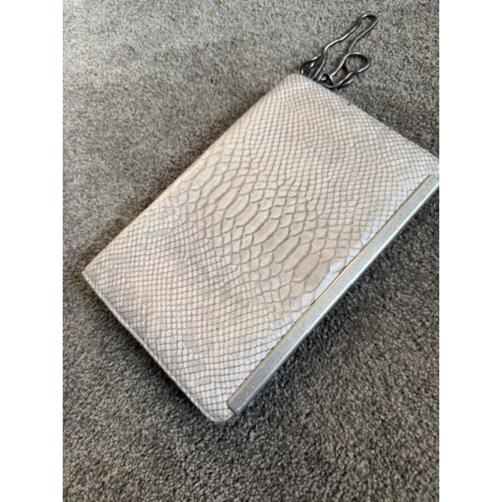 Madewell‎ Grey Snakeskin Embossed Leather Pouch Clutch Wristlet Removable Strap